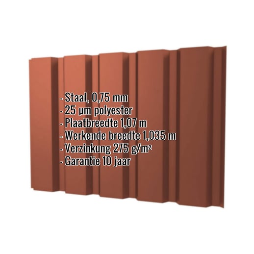 Damwandplaat T35/207M | Gevel | Staal 0,75 mm | 25 µm Polyester | 8004 - Koperbruin #2