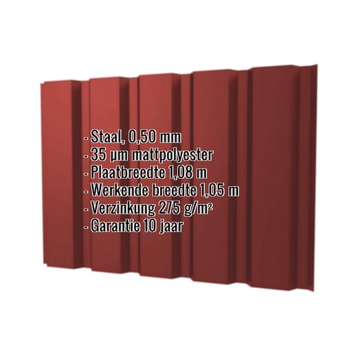 Damwandplaat T35M | Gevel | Staal 0,50 mm | 35 µm Mattpolyester | 028 - Kersrood #2