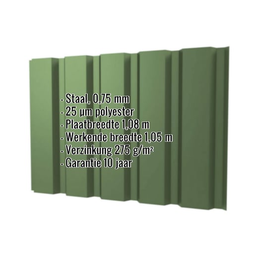 Damwandplaat T35M | Gevel | Staal 0,75 mm | 25 µm Polyester | 6011 - Resedagroen #2