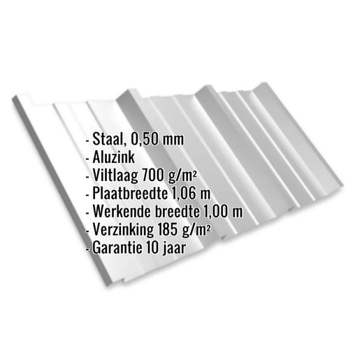 Damwandplaat T45/333M | Dak | Anti-Drup 700 g/m² | Staal 0,50 mm | Aluzink | Zilvergrijs #2