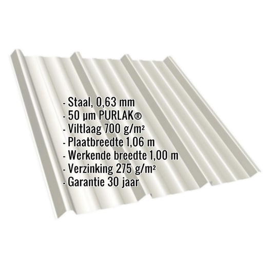 Damwandplaat T45/333M | Dak | Anti-Drup 700 g/m² | Staal 0,63 mm | 50 µm PURLAK® | 9002 - Grijswit #2