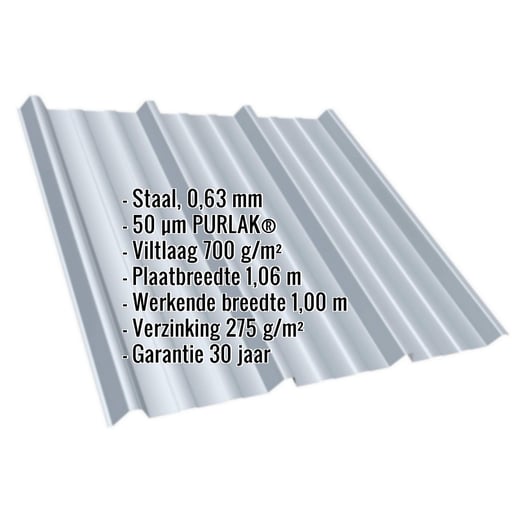 Damwandplaat T45/333M | Dak | Anti-Drup 700 g/m² | Staal 0,63 mm | 50 µm PURLAK® | 9006 - Zilver-Metallic #2