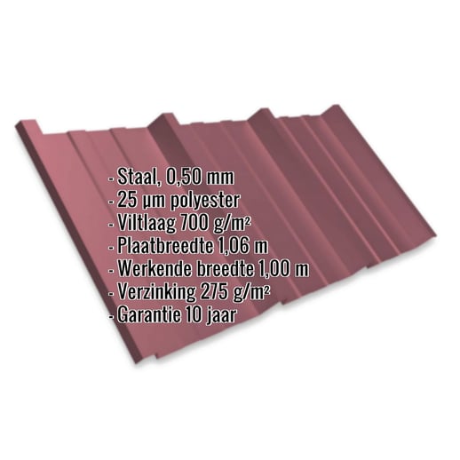 Damwandplaat T45/333M | Dak | Anti-Drup 700 g/m² | Staal 0,50 mm | 25 µm Polyester | 3005 - Wijnrood #2