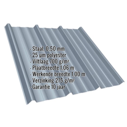 Damwandplaat T45/333M | Dak | Anti-Drup 700 g/m² | Staal 0,50 mm | 25 µm Polyester | 7000 - Pelsgrijs #2