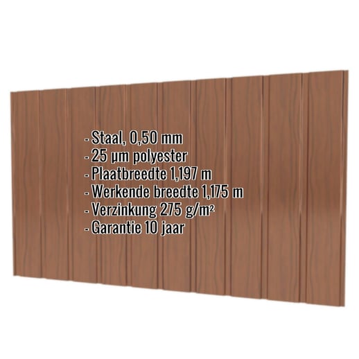 Damwandplaat T7M | Gevel | Staal 0,50 mm | 25 µm Polyester | Houtlook - Eiken #2