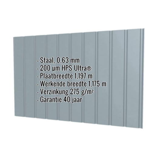 Damwandplaat T7M | Gevel | Staal 0,63 mm | 200 µm HPS Ultra® | 7040 - Venstergrijs #2