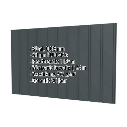 Damwandplaat T7M | Gevel | Staal 0,63 mm | 50 µm PURLAK® | 7016 - Antracietgrijs #2