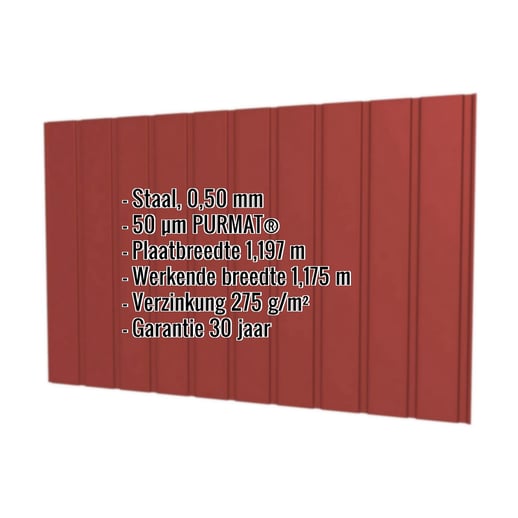 Damwandplaat T7M | Gevel | Staal 0,50 mm | 50 µm PURMAT® | 028 - Kersrood #2