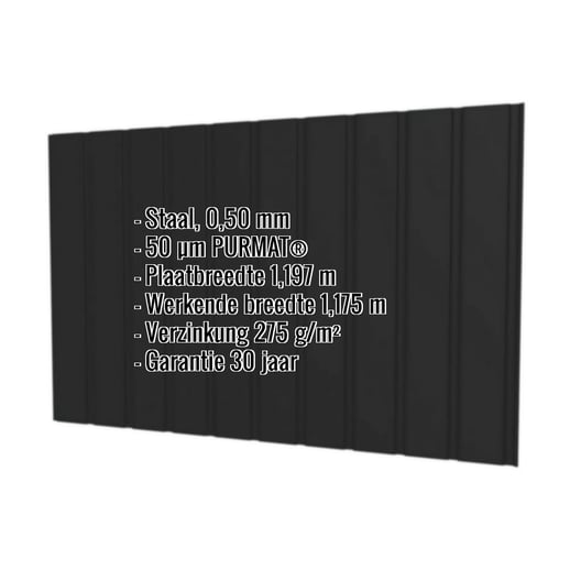 Damwandplaat T7M | Gevel | Staal 0,50 mm | 50 µm PURMAT® | 033 - Zwart #2