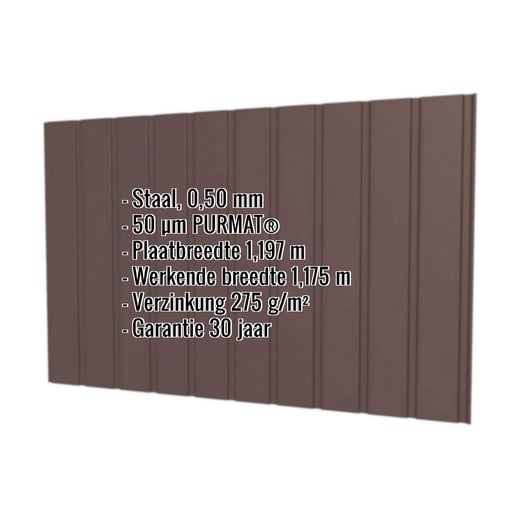 Damwandplaat T7M | Gevel | Staal 0,50 mm | 50 µm PURMAT® | 8017 - Chocoladebruin #2