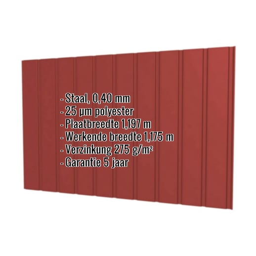 Damwandplaat T7M | Gevel | Staal 0,40 mm | 25 µm Polyester | 028 - Kersrood #2