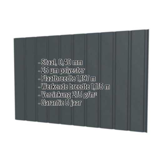 Damwandplaat T7M | Gevel | Staal 0,40 mm | 25 µm Polyester | 7016 - Antracietgrijs #2
