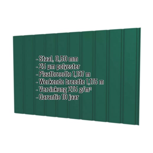Damwandplaat T7M | Gevel | Staal 0,50 mm | 25 µm Polyester | 6005 - Mosgroen #2
