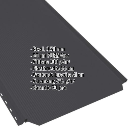 Felsplaat PD-510-S | Nano | Anti-Drup 700 g/m² | Staal 0,50 mm | 50 µm PURMAT® | 9005 - Gitzwart #2