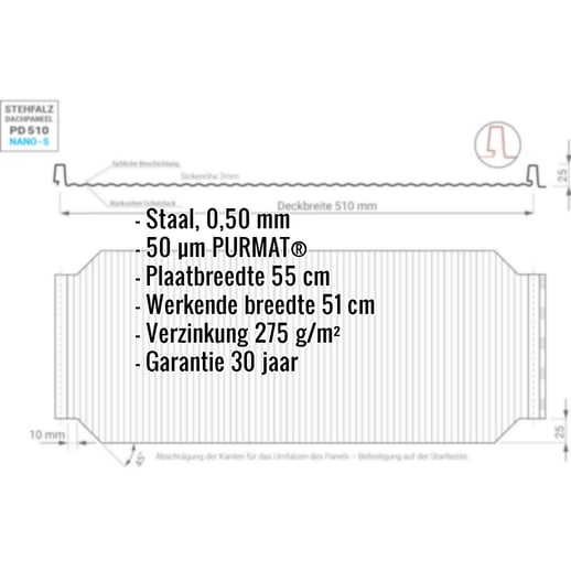 Felsplaat PD-510-S | Nano | Staal 0,50 mm | 50 µm PURMAT® | 028 - Kersrood #2