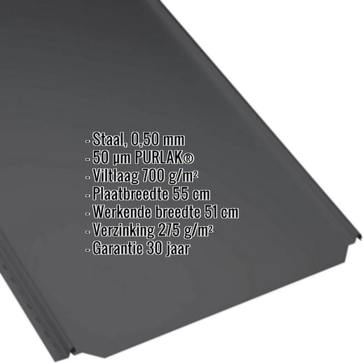 Felsplaat PD-510-S | Vlak | Anti-Drup 700 g/m² | Staal 0,50 mm | 50 µm PURLAK® | 9005 - Gitzwart #2
