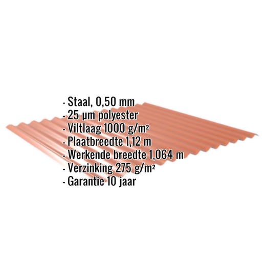 Golfplaat 18/1064 | Dak | Anti-Drup 1000 g/m² | Staal 0,50 mm | 25 µm Polyester | 8004 - Koperbruin #2