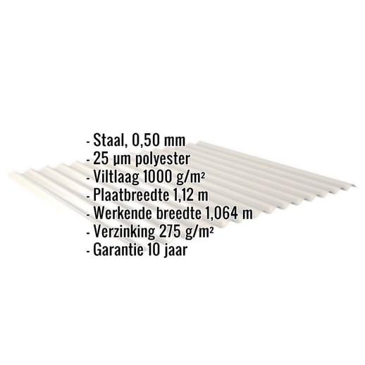Golfplaat 18/1064 | Dak | Anti-Drup 1000 g/m² | Staal 0,50 mm | 25 µm Polyester | 9002 - Grijswit #2