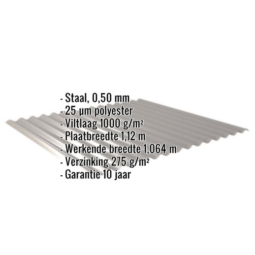 Golfplaat 18/1064 | Dak | Anti-Drup 1000 g/m² | Staal 0,50 mm | 25 µm Polyester | 9007 - Grijs aluminiumkleurig #2
