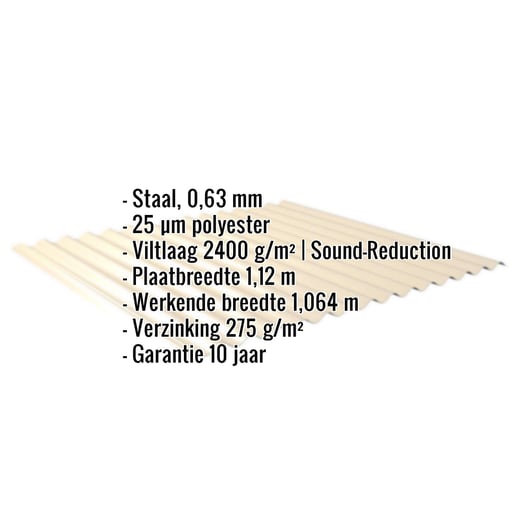Golfplaat 18/1064 | Dak | Anti-Drup 1000 g/m² | Staal 0,63 mm | 25 µm Polyester | 1015 - Licht ivoorkleuri #2