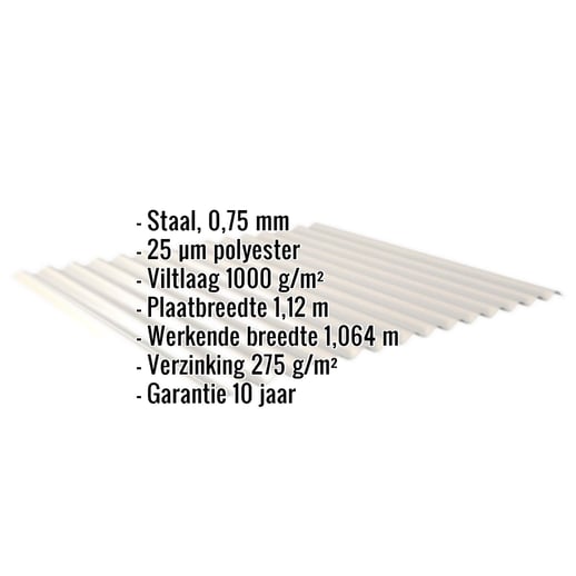 Golfplaat 18/1064 | Dak | Anti-Drup 1000 g/m² | Staal 0,75 mm | 25 µm Polyester | 9002 - Grijswit #2