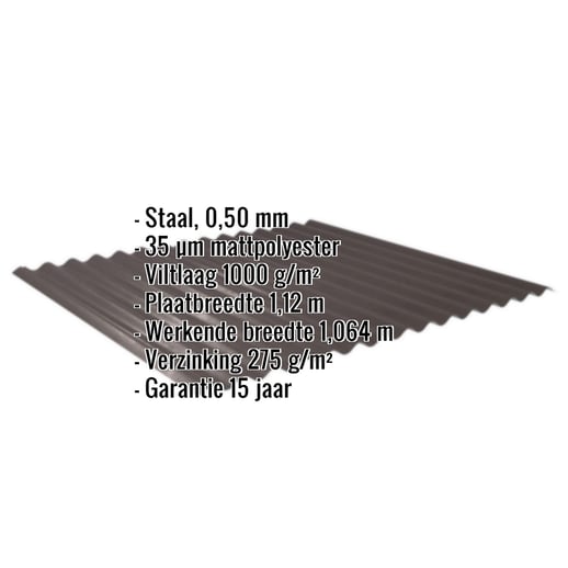 Golfplaat 18/1064 | Dak | Anti-Drup 1000 g/m² | Staal 0,50 mm | 35 µm Mattpolyester | 32 - Donkerbruin #2