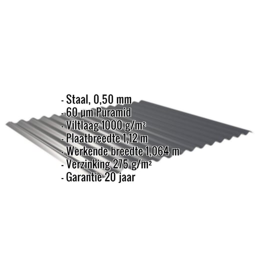 Golfplaat 18/1064 | Dak | Anti-Drup 1000 g/m² | Staal 0,50 mm | 60 µm Puramid | 7016 - Antracietgrijs #2