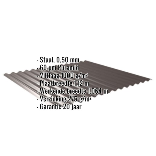 Golfplaat 18/1064 | Dak | Anti-Drup 1000 g/m² | Staal 0,50 mm | 60 µm Puramid | 8017 - Chocoladebruin #2
