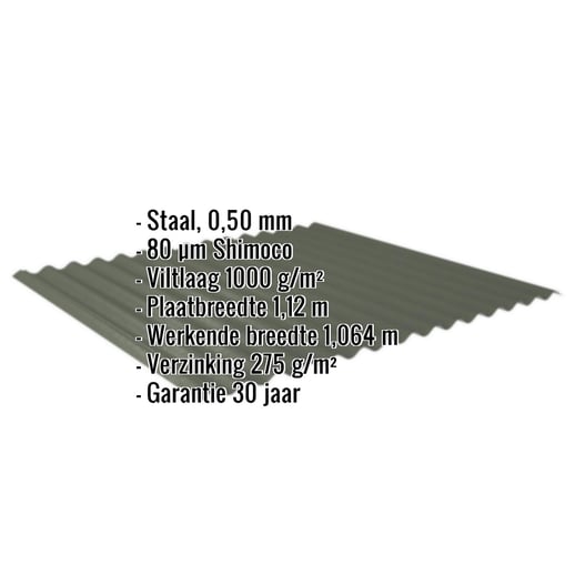 Golfplaat 18/1064 | Dak | Anti-Drup 1000 g/m² | Staal 0,50 mm | 80 µm Shimoco | 6020 - Chroomoxydegroen #2