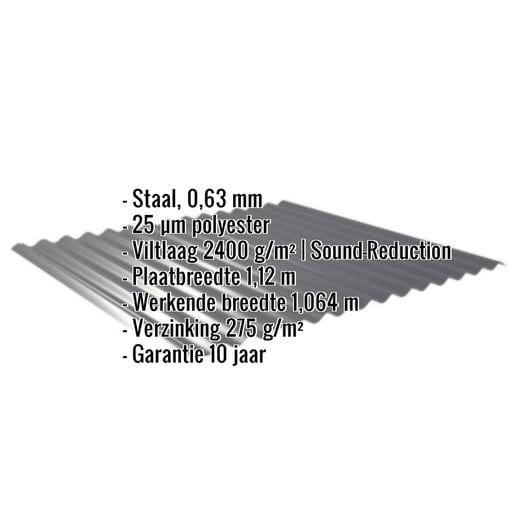 Golfplaat 18/1064 | Dak | Anti-Drup 2400 g/m² | Staal 0,63 mm | 25 µm Polyester | 7016 - Antracietgrijs #2