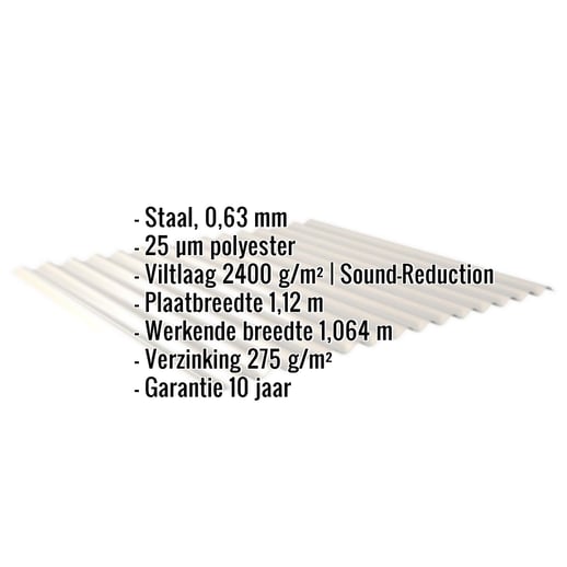 Golfplaat 18/1064 | Dak | Anti-Drup 2400 g/m² | Staal 0,63 mm | 25 µm Polyester | 9002 - Grijswit #2