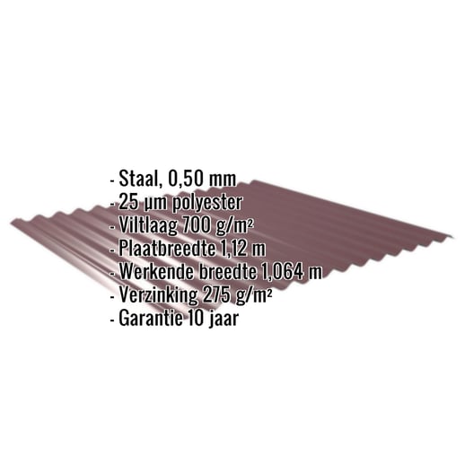 Golfplaat 18/1064 | Dak | Anti-Drup 700 g/m² | Staal 0,50 mm | 25 µm Polyester | 3005 - Wijnrood #2