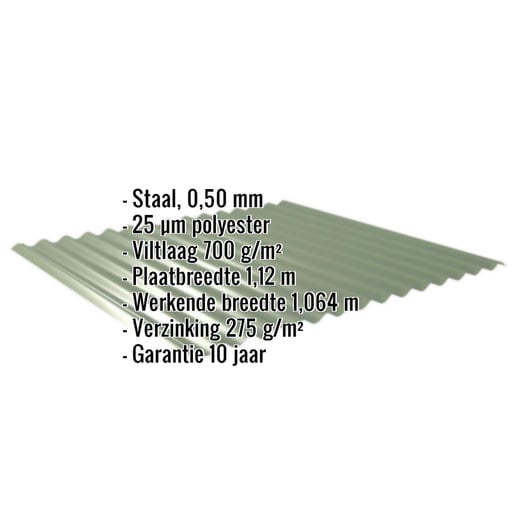 Golfplaat 18/1064 | Dak | Anti-Drup 700 g/m² | Staal 0,50 mm | 25 µm Polyester | 6011 - Resedagroen #2
