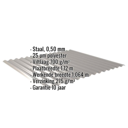 Golfplaat 18/1064 | Dak | Anti-Drup 700 g/m² | Staal 0,50 mm | 25 µm Polyester | 9007 - Grijs aluminiumkleurig #2