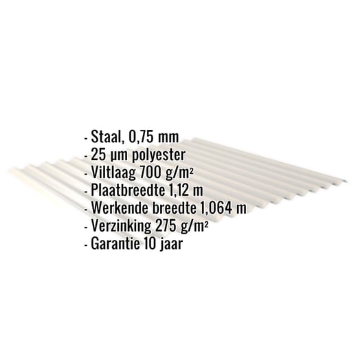 Golfplaat 18/1064 | Dak | Anti-Drup 700 g/m² | Staal 0,75 mm | 25 µm Polyester | 9002 - Grijswit #2