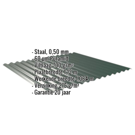 Golfplaat 18/1064 | Dak | Anti-Drup 700 g/m² | Staal 0,50 mm | 60 µm Puramid | 6005 - Mosgroen #2