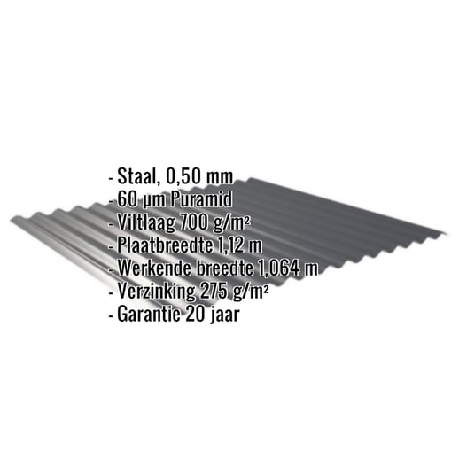 Golfplaat 18/1064 | Dak | Anti-Drup 700 g/m² | Staal 0,50 mm | 60 µm Puramid | 7016 - Antracietgrijs #2
