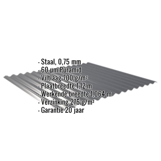 Golfplaat 18/1064 | Dak | Anti-Drup 700 g/m² | Staal 0,75 mm | 60 µm Puramid | 7016 - Antracietgrijs #2