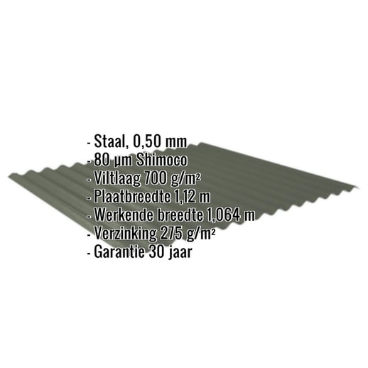 Golfplaat 18/1064 | Dak | Anti-Drup 700 g/m² | Staal 0,50 mm | 80 µm Shimoco | 6020 - Chroomoxydegroen #2
