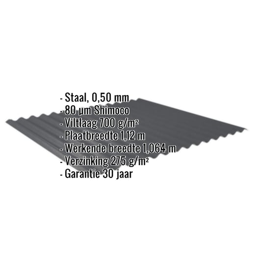 Golfplaat 18/1064 | Dak | Anti-Drup 700 g/m² | Staal 0,50 mm | 80 µm Shimoco | 7016 - Antracietgrijs #2