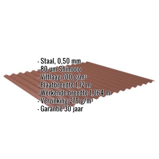 Golfplaat 18/1064 | Dak | Anti-Drup 700 g/m² | Staal 0,50 mm | 80 µm Shimoco | 8004 - Koperbruin #2