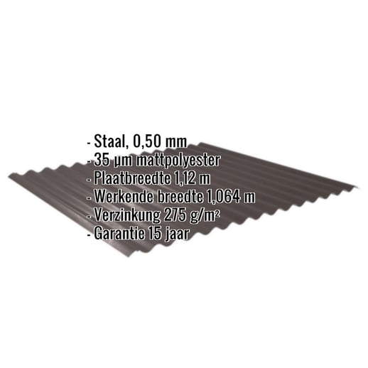 Golfplaat 18/1064 | Dak | Staal 0,50 mm | 35 µm Mattpolyester | 32 - Donkerbruin #2