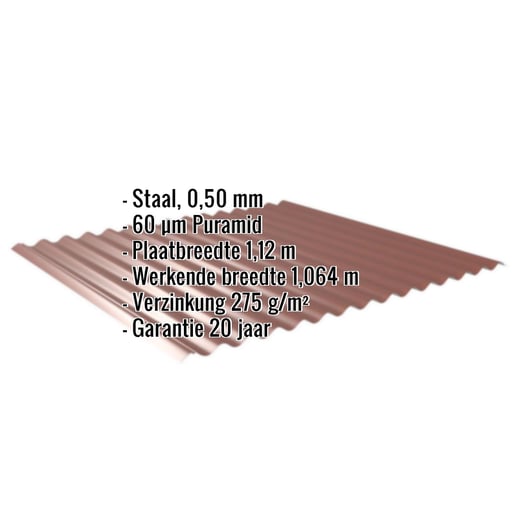Golfplaat 18/1064 | Dak | Staal 0,50 mm | 60 µm Puramid | 8012 - Roodbruin #2