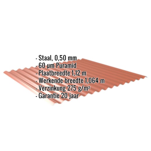 Golfplaat 18/1064 | Dak | Staal 0,50 mm | 60 µm Puramid | 8004 - Koperbruin #2