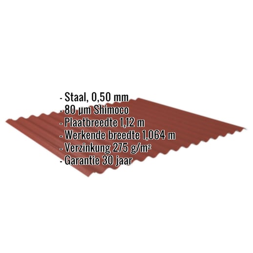 Golfplaat 18/1064 | Dak | Staal 0,50 mm | 80 µm Shimoco | 3009 - Oxyderood #2