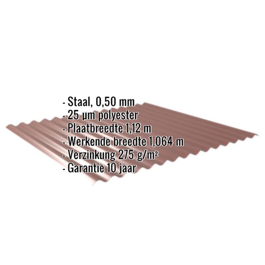 Golfplaat 18/1064 | Gevel | Staal 0,50 mm | 25 µm Polyester | 8012 - Roodbruin #2
