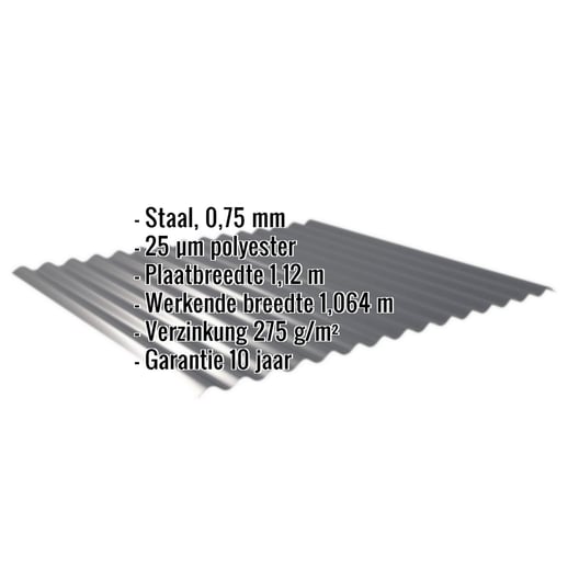 Golfplaat 18/1064 | Gevel | Staal 0,75 mm | 25 µm Polyester | 7016 - Antracietgrijs #2