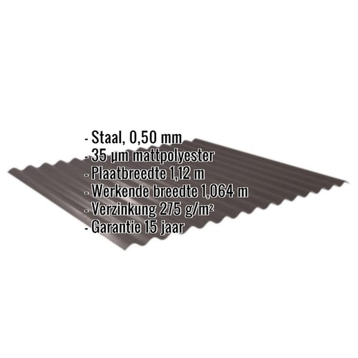 Golfplaat 18/1064 | Gevel | Staal 0,50 mm | 35 µm Mattpolyester | 32 - Donkerbruin #2