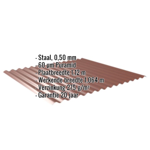 Golfplaat 18/1064 | Gevel | Staal 0,50 mm | 60 µm Puramid | 8012 - Roodbruin #2