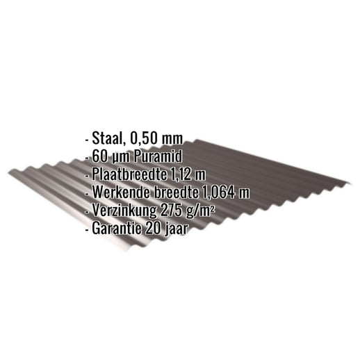 Golfplaat 18/1064 | Gevel | Staal 0,50 mm | 60 µm Puramid | 8017 - Chocoladebruin #2